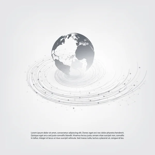 Transparent Geometric Mesh and Earth Globe - Vector Illustration Modern Style Cloud Computing and Telecommunications Concept Design with Network Connections - Stok Vektor