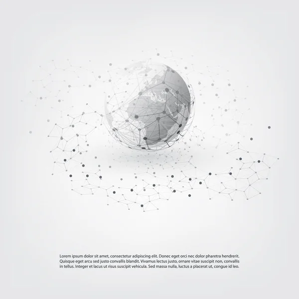 Malla Geométrica Transparente y Globo de la Tierra - Ilustración del concepto de computación en nube y telecomunicaciones de estilo moderno con diseño de conexiones de red — Vector de stock
