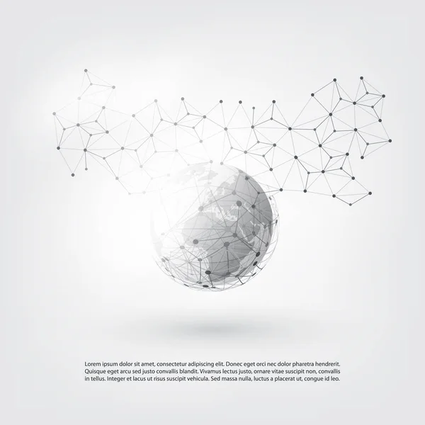 Malla Geométrica Transparente y Globo de la Tierra - Ilustración del concepto de computación en nube y telecomunicaciones de estilo moderno con diseño de conexiones de red — Vector de stock