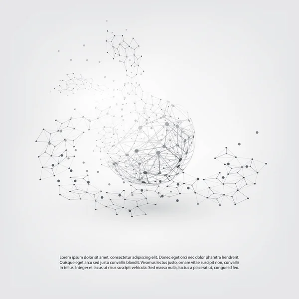 Rede Geométrica Transparente e Globo - Design de conceito de computação em nuvem e telecomunicações de estilo moderno com conexões de rede — Vetor de Stock