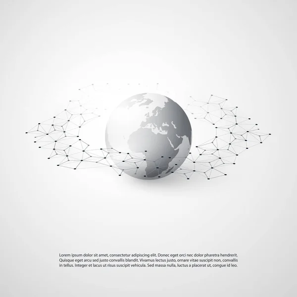 Malla Geométrica Transparente y Globo de la Tierra - Ilustración del concepto de computación en nube y telecomunicaciones de estilo moderno con diseño de conexiones de red — Archivo Imágenes Vectoriales