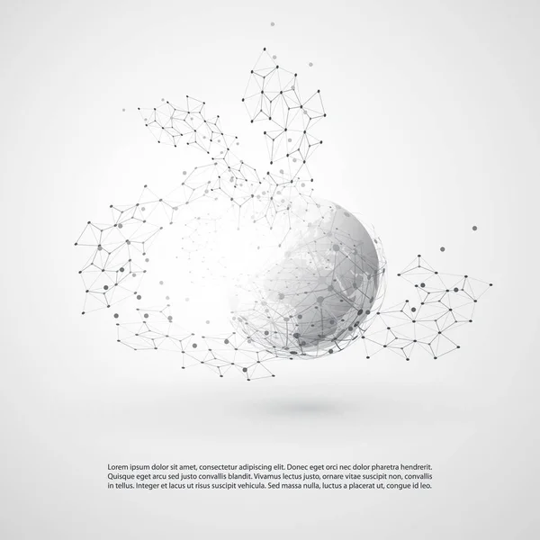 Transparante geometrische Mesh en Earth Globe - Vector Illustratie van moderne stijl Cloud Computing en telecommunicatie Concept met netwerkverbindingen ontwerpen — Stockvector