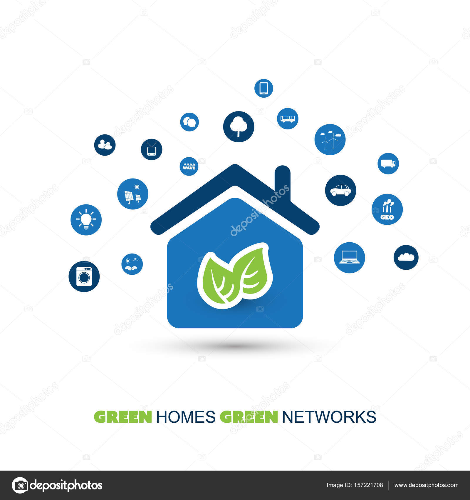 E-home Automation By Design Part - 37: Abstract Colorful Cloud Computing, IoT, IIoT, Eco Green Home, Alternative Energy, Network Connections, Digital Data Exchange, Cooperation, IT Or Technology ...