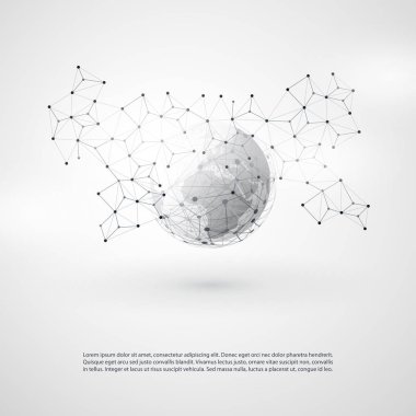 Cloud Computing and Networks with Earth Globe - Abstract Global Digital Network Connections, Technology Concept Background, Creative Design Element Template with Transparent Geometric Grey Wire Mesh clipart