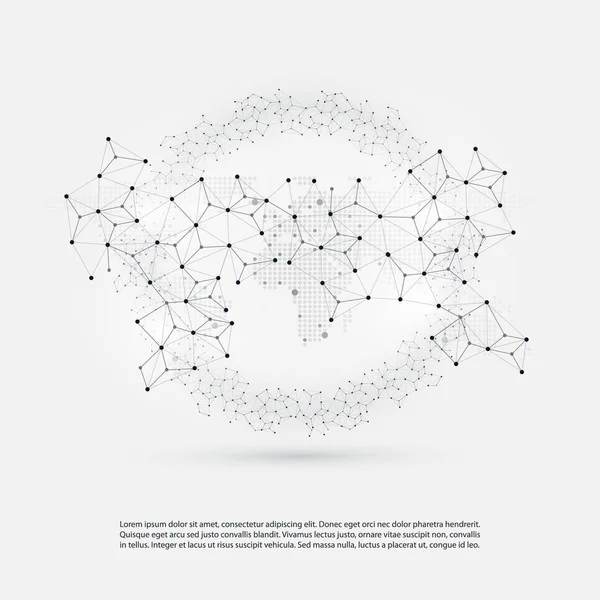 Computación en nube abstracta y conexiones de red globales Concepto de diseño con malla geométrica transparente, anillo de Wireframe — Archivo Imágenes Vectoriales