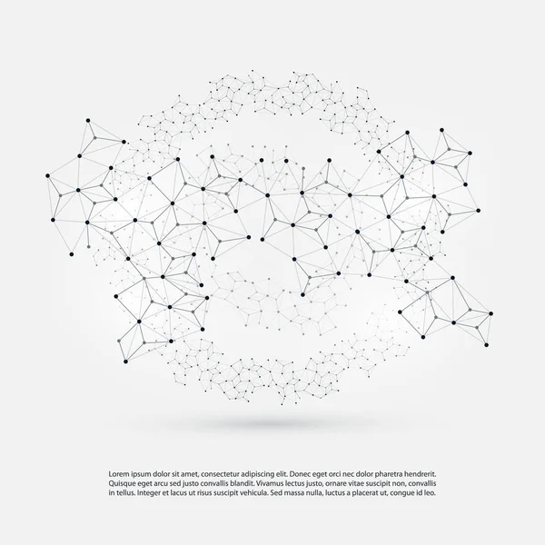 Abstract Cloud Computing and Global Network Connections Concept Design with Transparent Geometric Mesh, Wireframe — Stock Vector