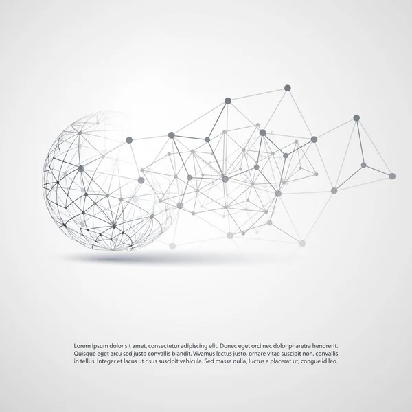 Black and White Modern Minimal Style Cloud Computing, Telecommunications Concept Design with Network Connections, Transparent Geometric Wireframe — Stock Vector