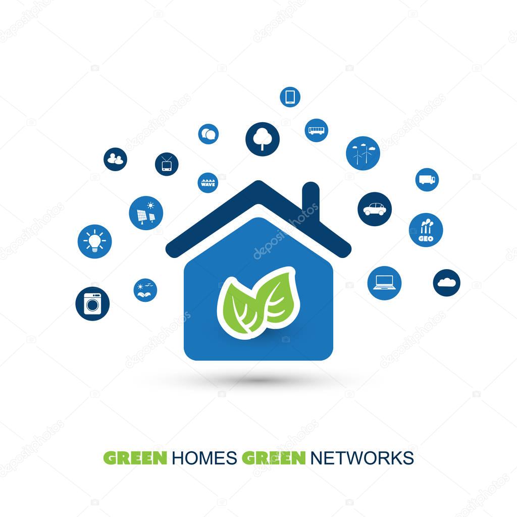 Global Warming, Eco Friendly Home, Smart Household Automation - Design Concept with Icons