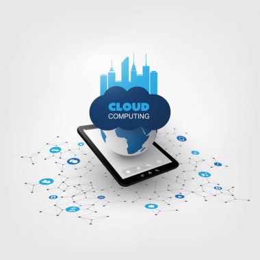 Cloud Computing simgeler - dijital ağ bağlantıları, teknolojik altyapı ile tasarım konsepti
