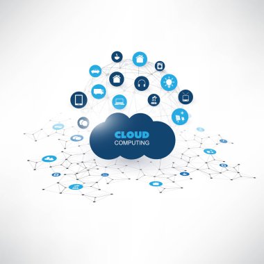 Cloud Computing simgeler - dijital ağ bağlantıları, teknolojik altyapı ile tasarım konsepti