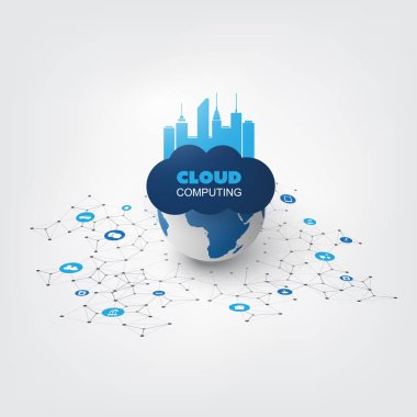 Cloud Computing simgeler - dijital ağ bağlantıları, teknolojik altyapı ile tasarım konsepti