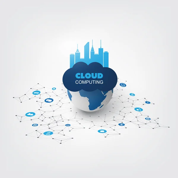 Concept de conception Cloud Computing avec des icônes - Connexions réseau numérique, Contexte technologique — Image vectorielle