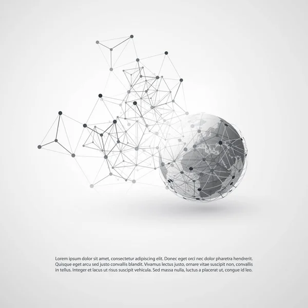 Abstract Cloud Computing and Global Network Connections Concept Design with Transparent Geometric Mesh, Earth Globe — Stock Vector