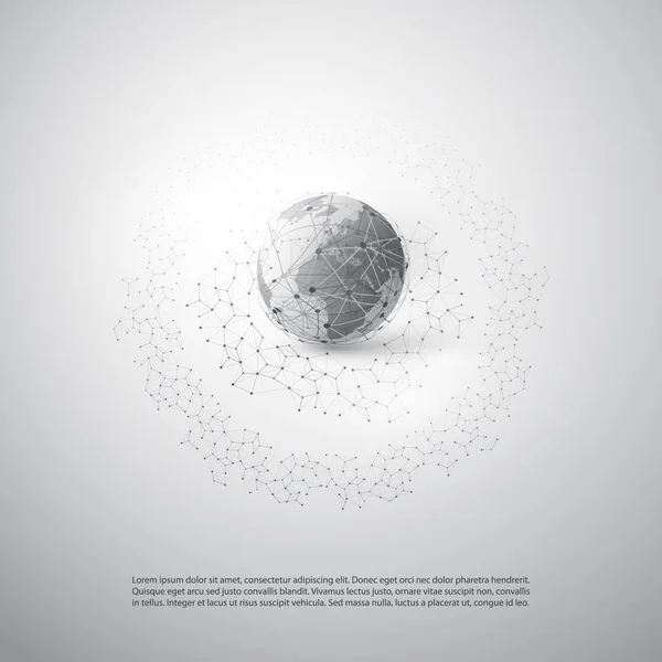 Maglia geometrica trasparente e globo terrestre - Modern Style Cloud Computing and Telecommunications Concept Design con connessioni di rete — Vettoriale Stock