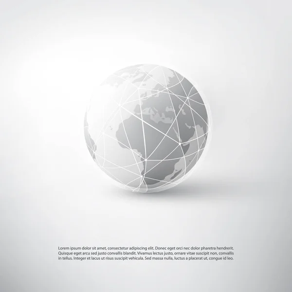 Cloud Computing and Networks Concept with Earth Globe - Conexões Digitais Globais Abstratas, Fundo de Tecnologia, Modelo de Elemento de Design Criativo com Wireframe Geométrico Transparente — Vetor de Stock