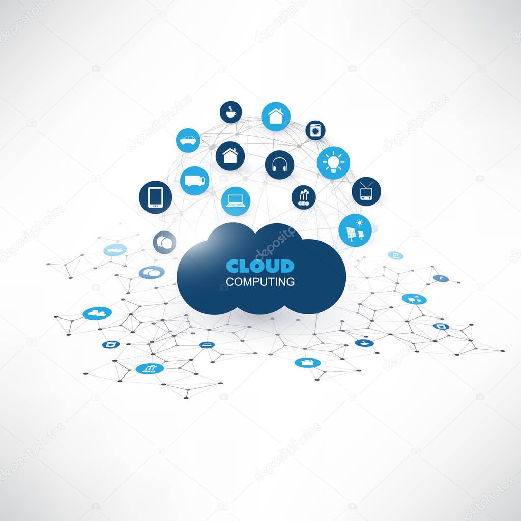 Cloud Computing Design Concept with Icons - Digital Network Connections, Technology Background