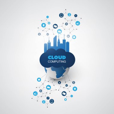 Cloud Computing simgeler - dijital ağ bağlantıları, teknolojik altyapı ile tasarım konsepti