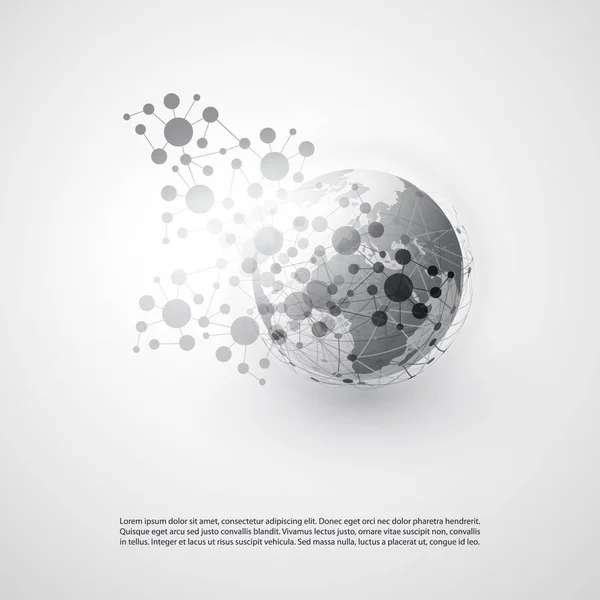 Black and White Modern Minimal Style Cloud Computing, Networks Structure, Telecommunications Concept Design, Network Connections, Transparent Geometric Wireframe — Stock Vector