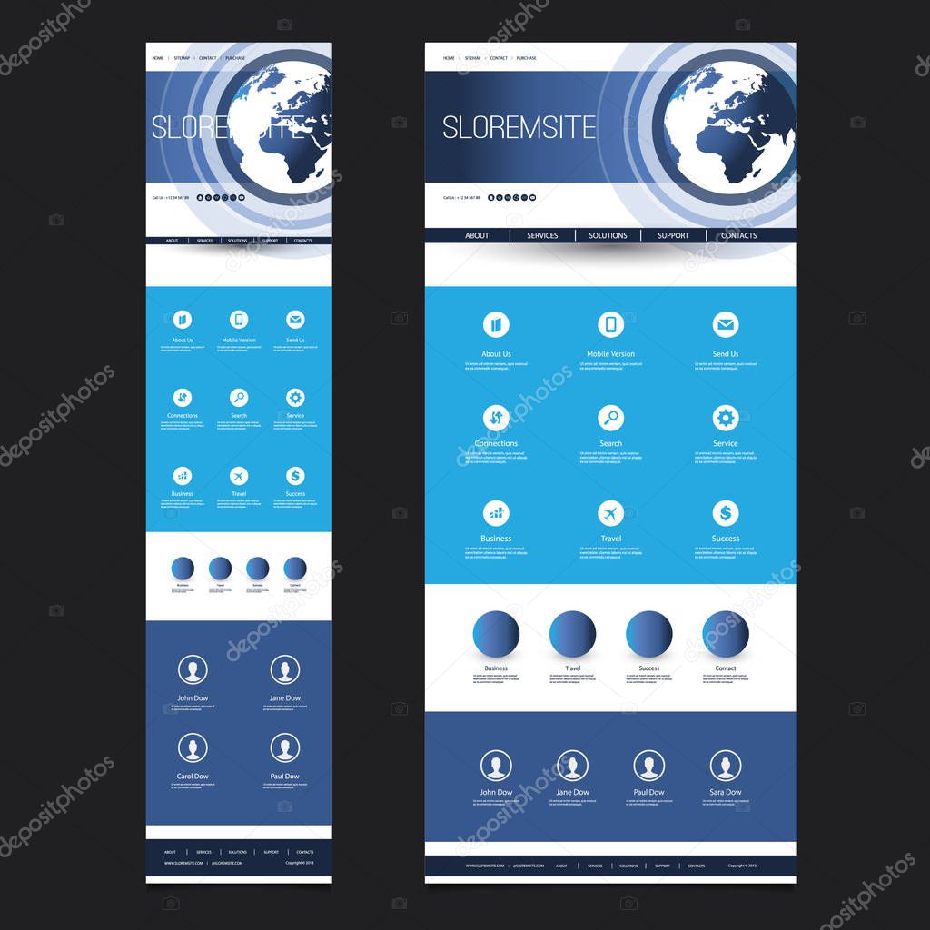 Responsive One Page Website Template - Header Design with Earth Globe - Desktop and Mobile Version