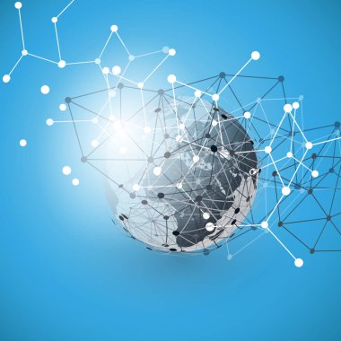 Bulut bilgisayar ve ağlar kavram dünya küre - küresel dijital ağ bağlantıları, teknolojik altyapı ile yaratıcı tasarım şablonu ile şeffaf geometrik tel kafes