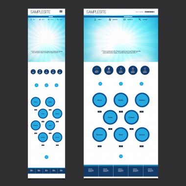Duyarlı bir sayfa web sitesi şablonu düzeni - bulanık Header tasarımı - masaüstü ve taşınabilir sürümü