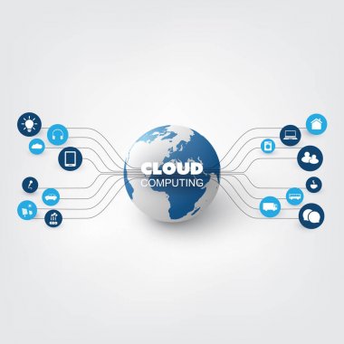 Cloud computing, çok tasarım konsepti simgeler - dijital ağ bağlantıları, teknolojik altyapı ile
