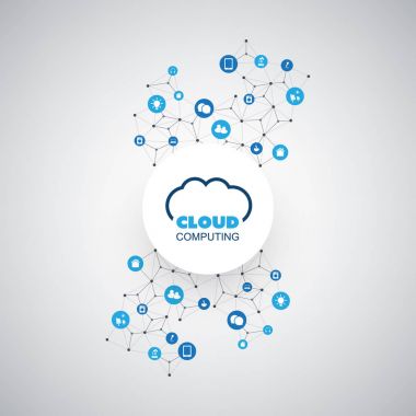 Cloud Computing simgeler - dijital ağ bağlantıları, teknolojik altyapı ile tasarım konsepti