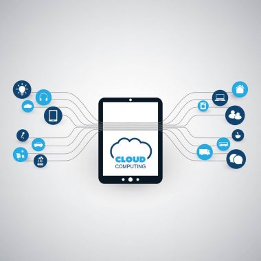 Cloud computing, Internet şeyler tasarım konseptinin simgeler - dijital ağ bağlantıları, teknolojik altyapı ile