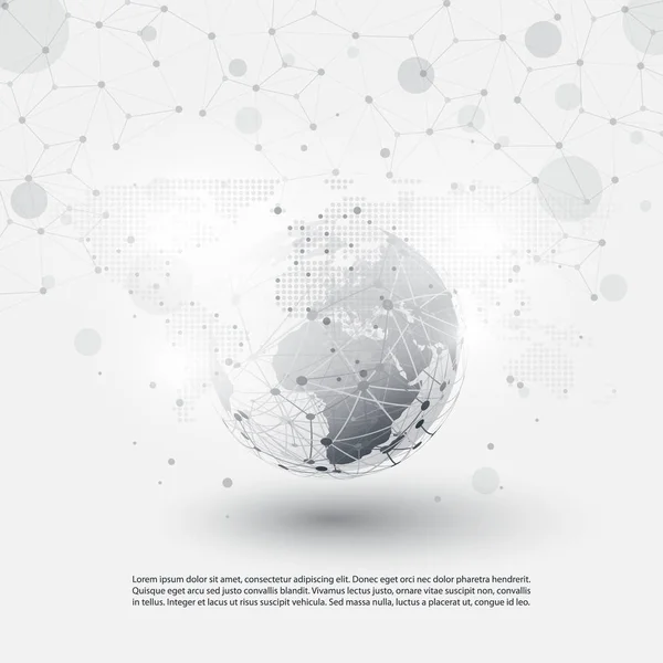 Computação em nuvem de estilo mínimo moderno preto e branco, estrutura de redes, design de conceito de telecomunicações, conexões de rede, wireframe geométrico transparente —  Vetores de Stock