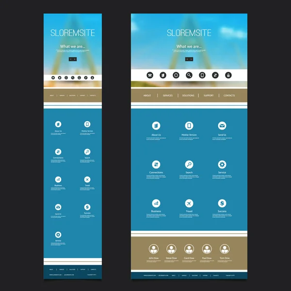 Modèle de site Web réactif d'une page avec un arrière-plan flou - Conception de l'en-tête des piliers de pont - Version bureau et mobile — Image vectorielle