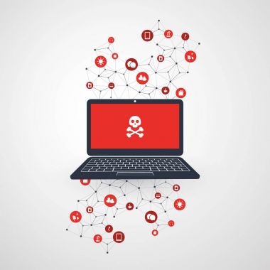 Ağ güvenlik açığı - virüs, Malware, Ransomware, dolandırıcılık, Spam, Phishing, dolandırıcılık, Hacker saldırı - e-posta bu güvenlik konsept tasarımı