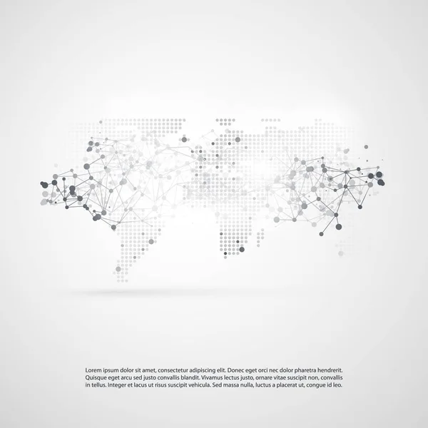 Computação em nuvem de estilo mínimo moderno preto e branco, estrutura de rede, design de conceito de telecomunicações, conexões, wireframe geométrico transparente —  Vetores de Stock