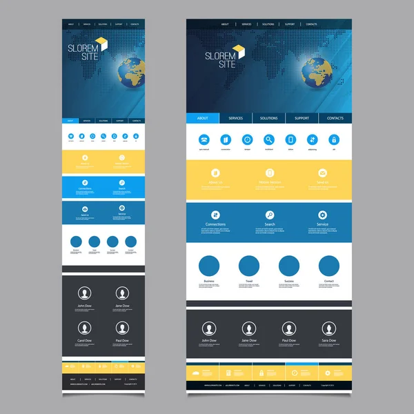 Responsieve One Page Website Template - Header Design met Earth Globe - Desktop- en mobiele versie — Stockvector