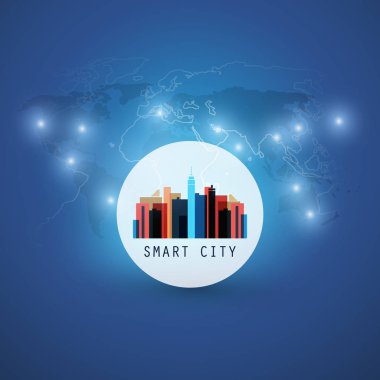 Akıllı şehir tasarım kavramı - dijital ağ bağlantıları, teknolojik altyapı