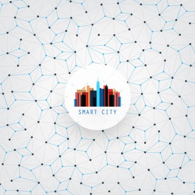 Renkli akıllı şehir, Internet şeyler veya tasarım kavramı - dijital ağ bağlantıları, teknolojik altyapı bulut