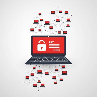 Ağ güvenlik açığı, kilitli aygıt, şifrelenmiş dosyaları, kayıp belgeleri, Ransomware Attack - virüs, Malware, dolandırıcılık, Spam, Phishing, dolandırıcılık, Hacker saldırı - e-posta bu güvenlik kavramı