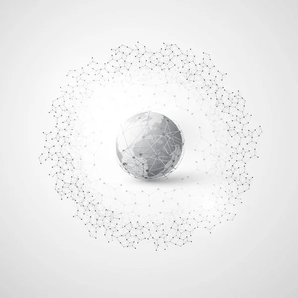 Computação em nuvem abstrata e design de conceito de conexões de rede global com malha geométrica transparente, anel de wireframe —  Vetores de Stock