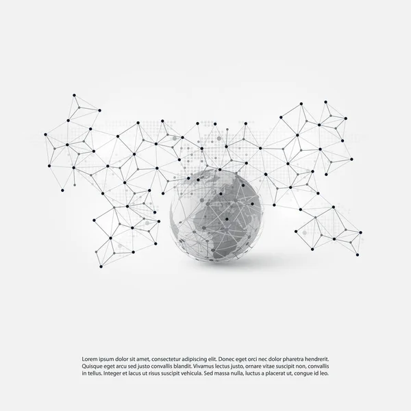 Black and White Modern Minimal Style Cloud Computing, Structure de réseaux, Conception de concepts de télécommunications, Connexions réseau, Wireframe géométrique transparent — Image vectorielle