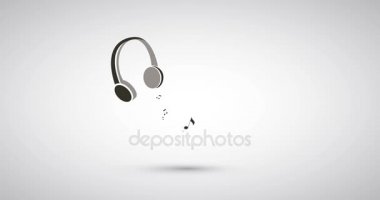 Kulaklıklar - siyah ve beyaz müzik dinleme kavramı animasyon uçan nota 