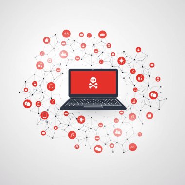 Hasar ve ağ güvenlik açığı - Ransomware saldırı nedeniyle bilgi kaybına neden Malware enfeksiyon yayılıyor bu güvenlik konsept tasarımı