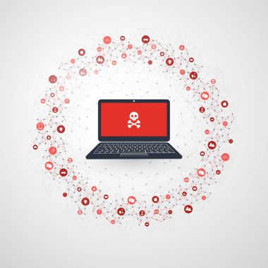 Ağ güvenlik açığı - virüs, Malware, Ransomware, dolandırıcılık, Spam, Phishing, dolandırıcılık, Hacker saldırı - e-posta bu güvenlik konsept tasarımı