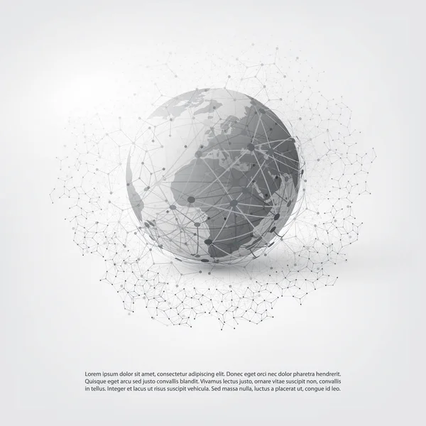 개요 클라우드 컴퓨팅 글로벌 네트워크 연결 개념 디자인과 투명 한 형상 메쉬, 와이어 링 — 스톡 벡터