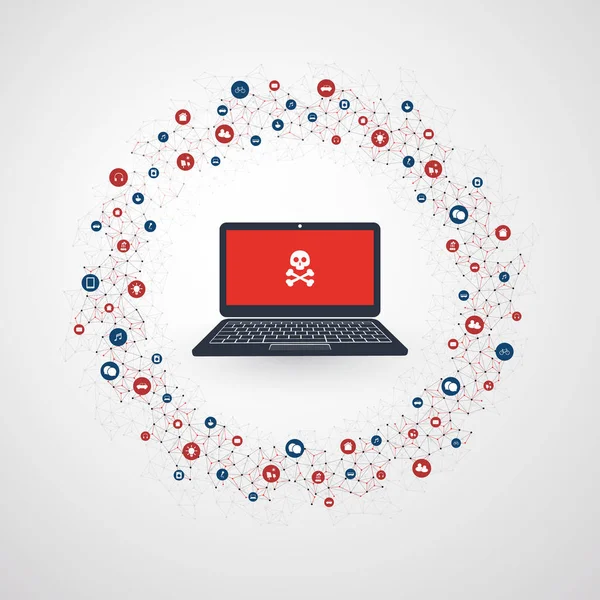 Espalhando Infecção Malware Causando Infecção, Danos e Perda de Informação - Segurança de TI, Proteção contra Ameaças, Projeto Conceito de Tecnologia — Vetor de Stock