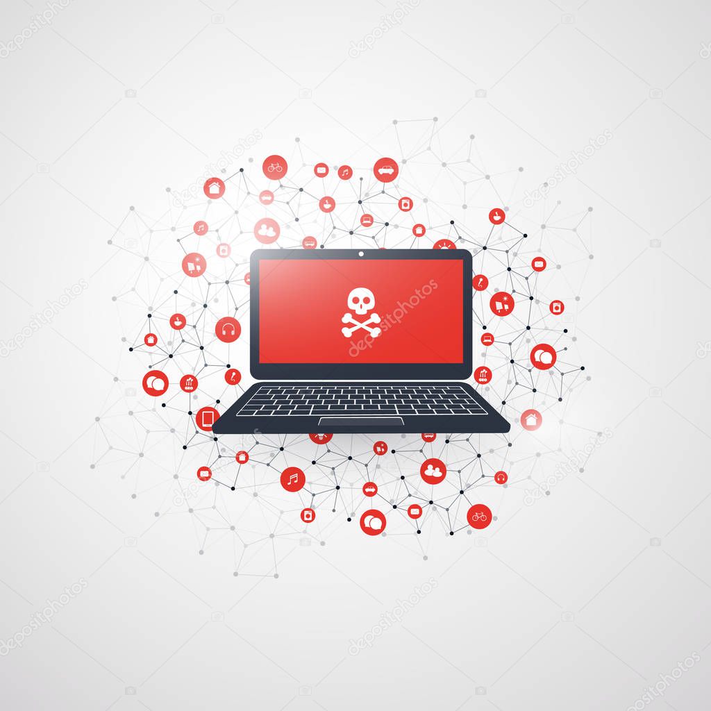 Spreading Malware Infection Causing Damage and Information Loss due to Network Vulnerability - IT Security, Threat Protection, Technology Concept Design
