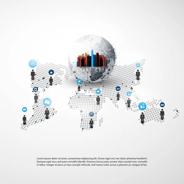 Intelligens városok - hálózatok - üzleti kapcsolatok - szociális média koncepcióterv — Stock Vector
