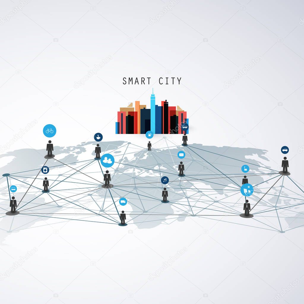 Smart Cities - Networks - Business Connections - Social Media Concept Design