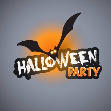 Halloween Parti kartı şablonu - yarasa parlayan gözlerle uçan