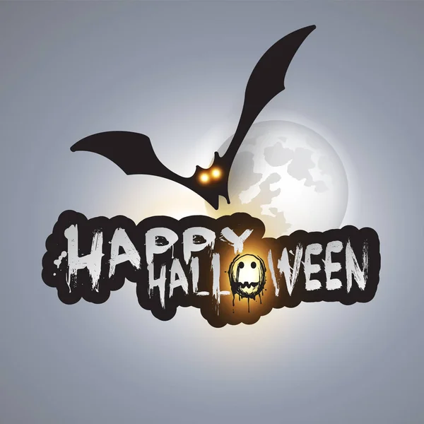 Modelo de cartão de Halloween feliz - Morcego voador sobre a lua com olhos brilhantes —  Vetores de Stock