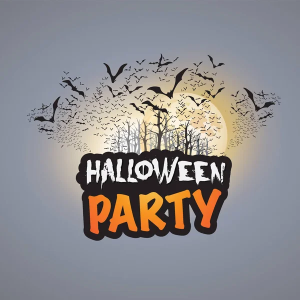 Halloween Parti kartı şablonu - uçan yarasalar sonbahar orman yukarıda bir sürü