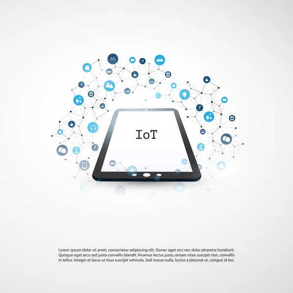 Internet des objets, Cloud Computing Concept de conception avec des icônes - Connexions réseau numérique, Contexte technologique — Image vectorielle